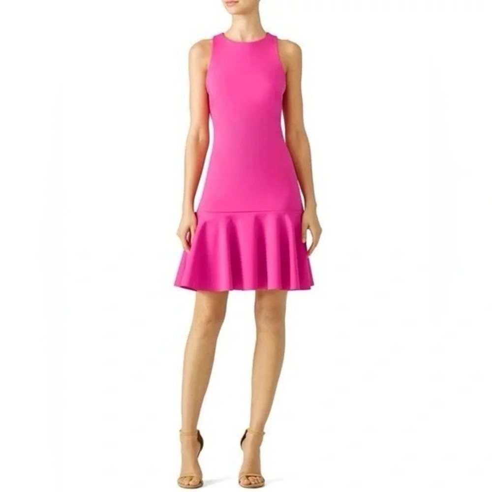 Trina Turk Womens Fantastic Ruffle Dress Sz 10 Hot Pink Sleeveless Party Cocktai